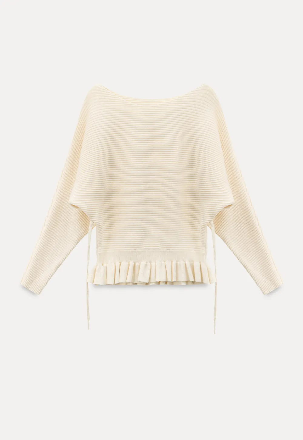 Ribbed knit sweater with tie back and flared hem design
