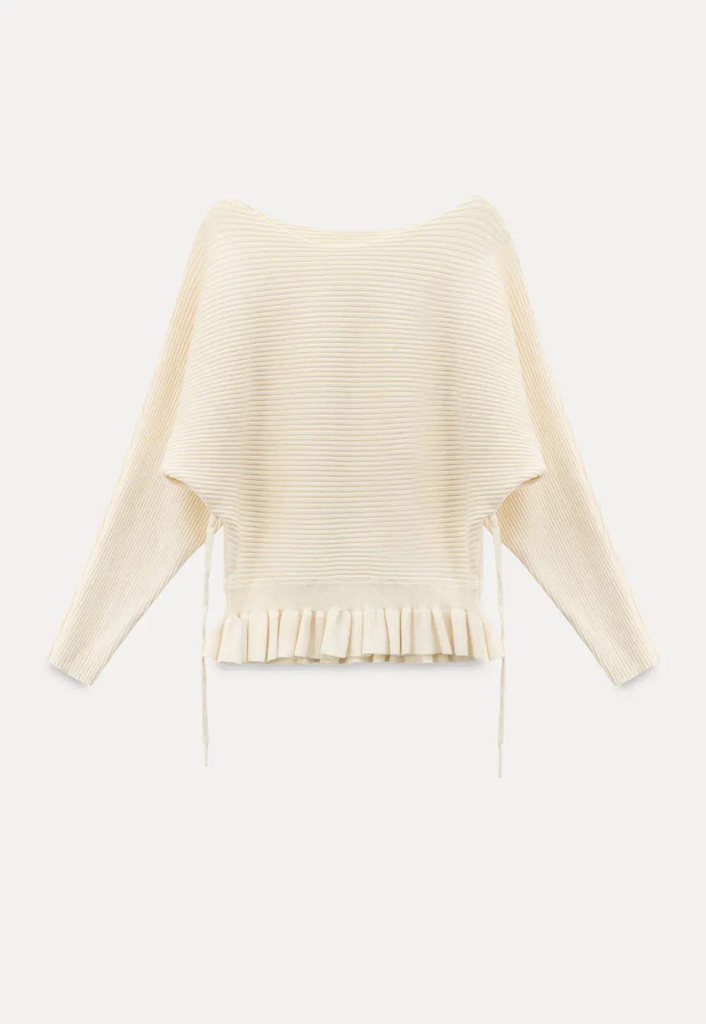 Ribbed knit sweater with tie back and flared hem design