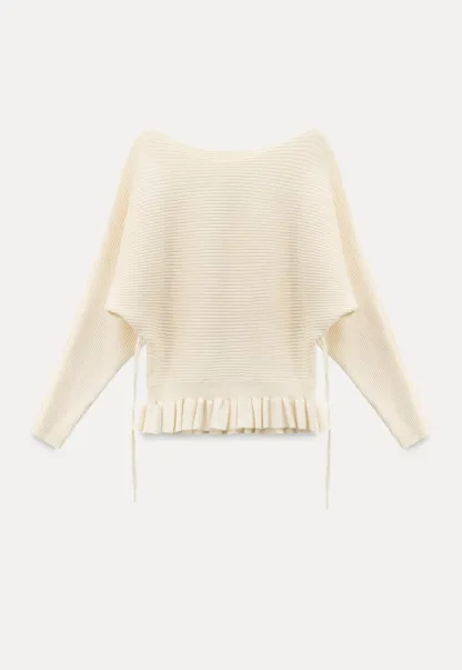 Ribbed knit sweater with tie back and flared hem design
