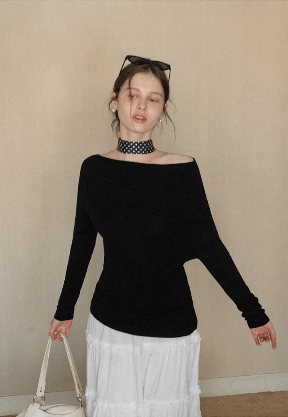 Elegant Off Shoulder Knit Top with Asymmetrical Design