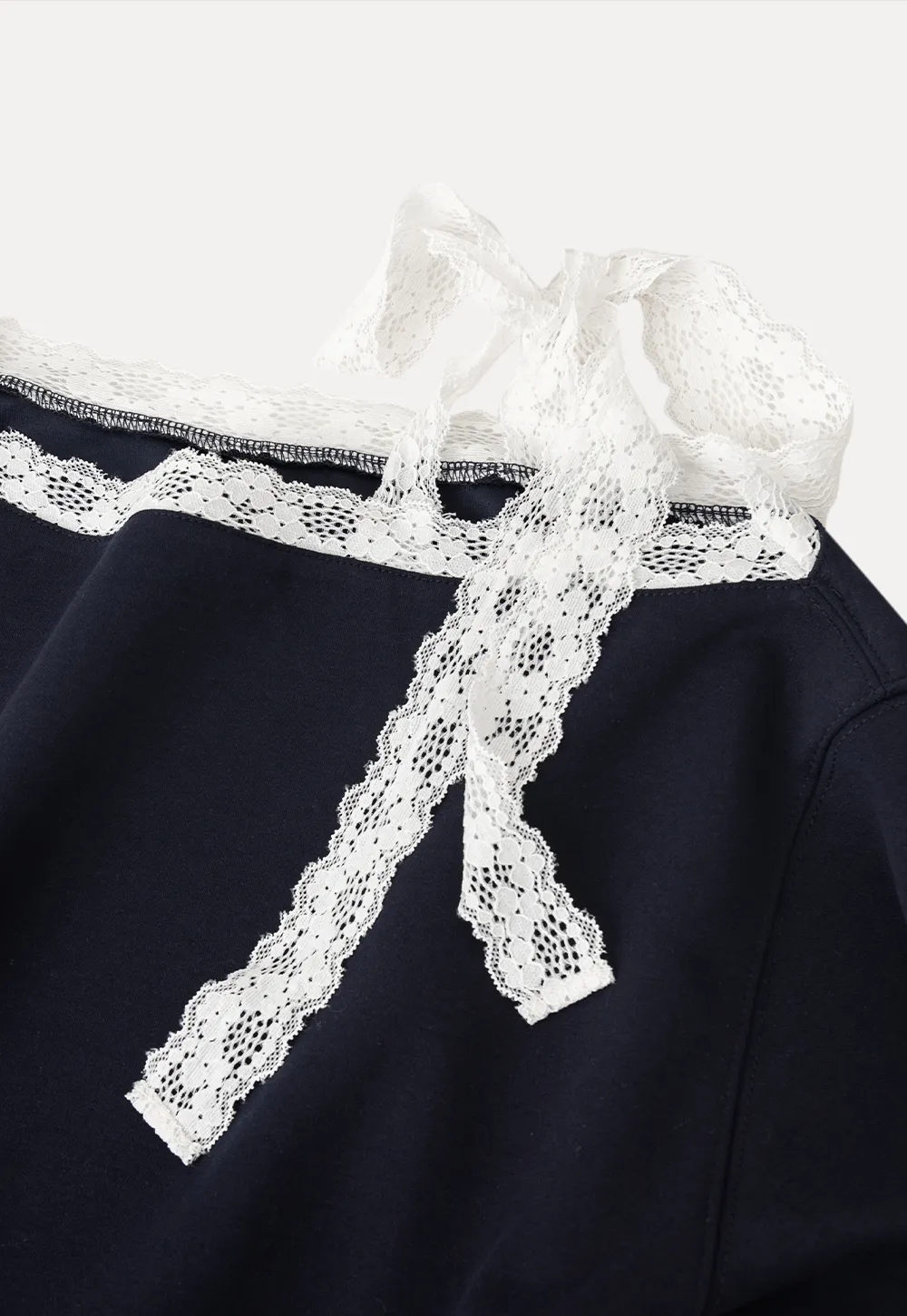 Off shoulder sweatshirt with lace trim detail