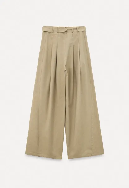 Wide Leg Pleated Casual Pants with Belt