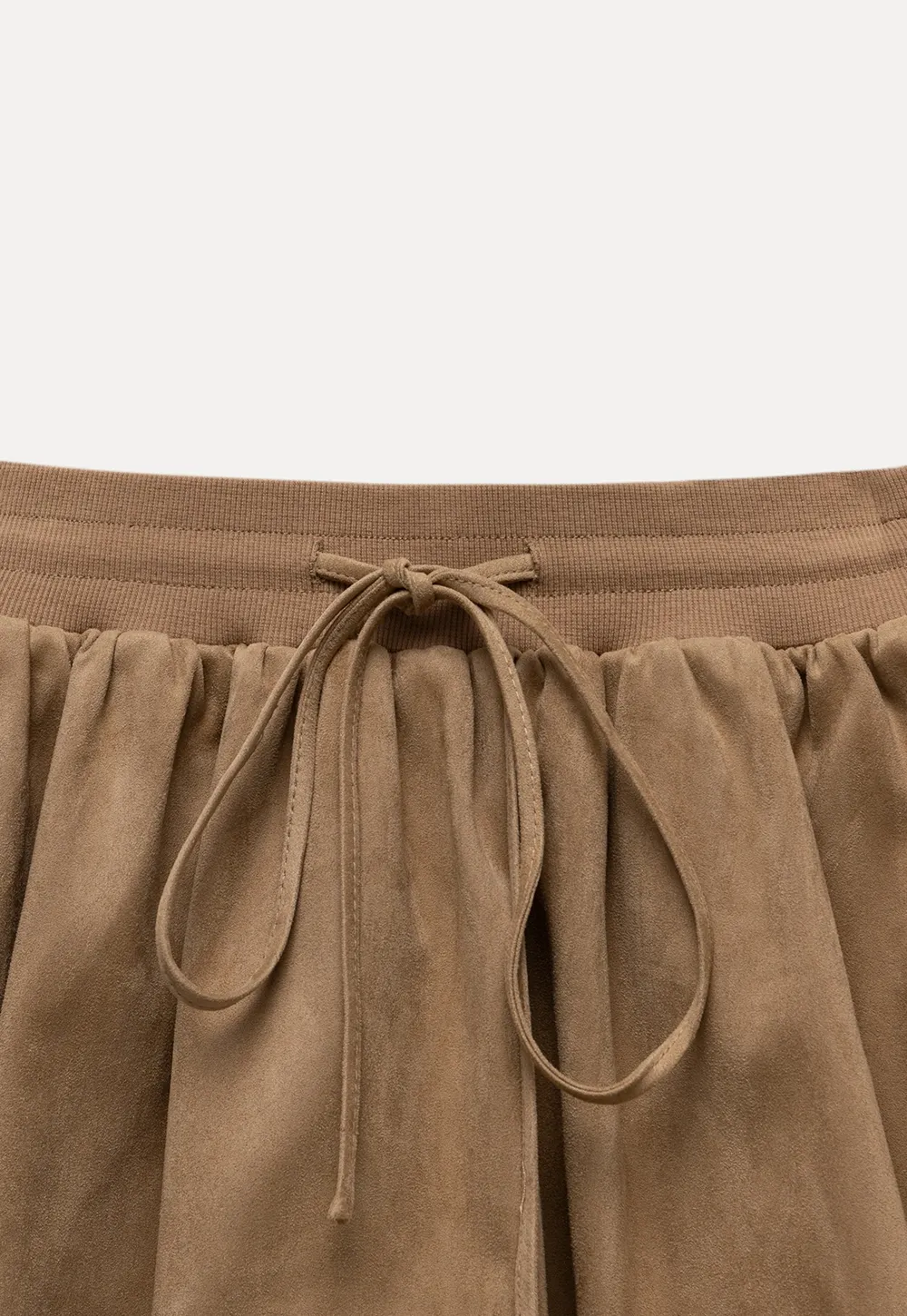 Womens Khaki Drawstring High Waist Pleated Mini Skirt