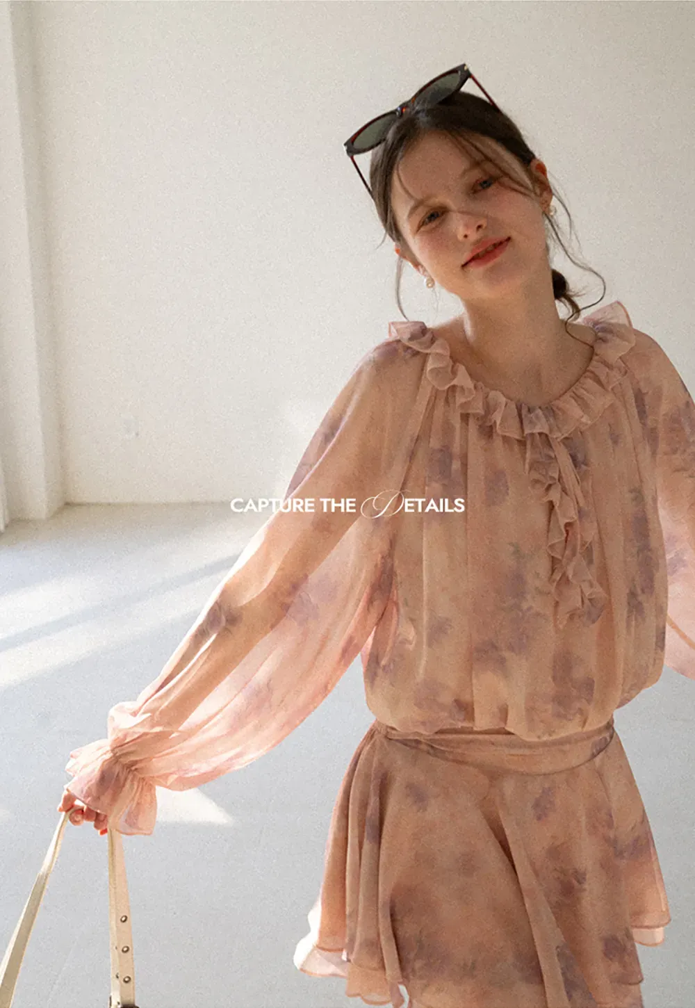 Floral Print Ruffled Neck Long Sleeve Dress