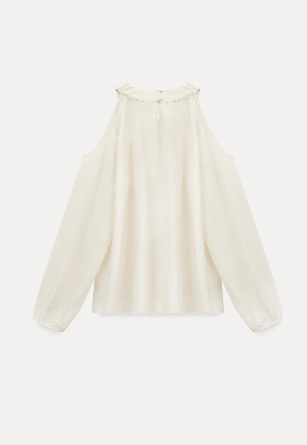 Lace Chiffon Blouse with Ruffled Neck and Cold Shoulder