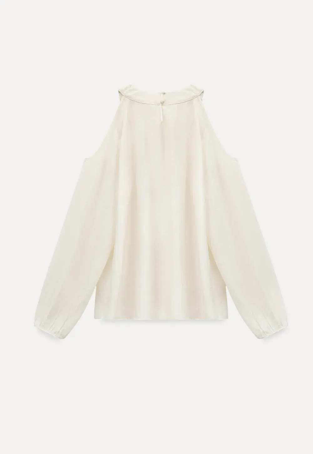 Lace Chiffon Blouse with Ruffled Neck and Cold Shoulder