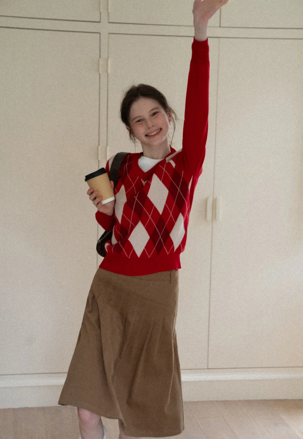 Red Knit Sweater with Shoulder Details