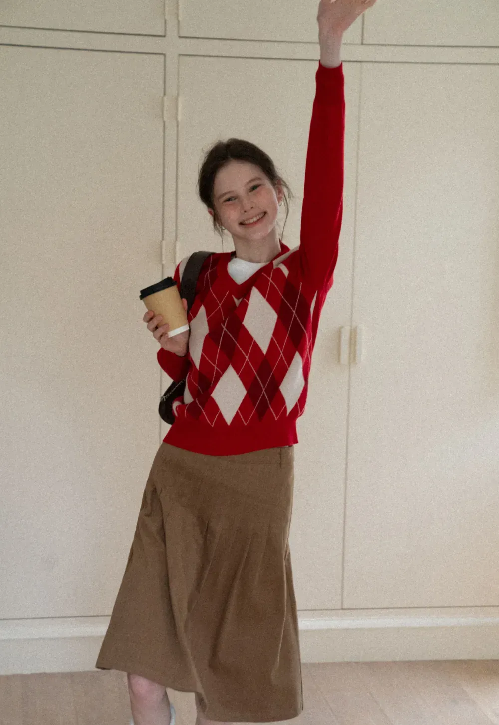 Red Knit Sweater with Shoulder Details