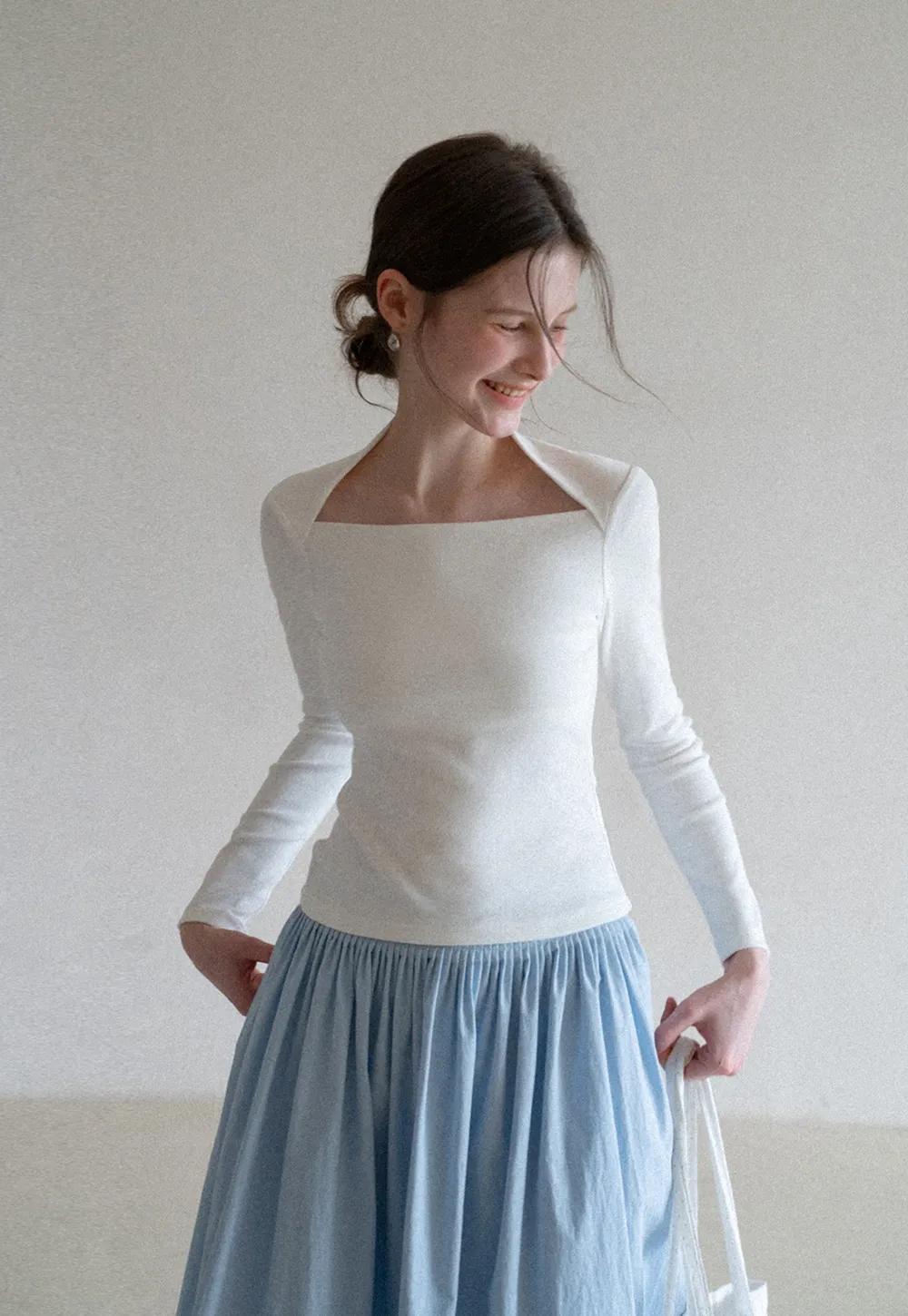 square neck long sleeve top fitted design women's t shirt