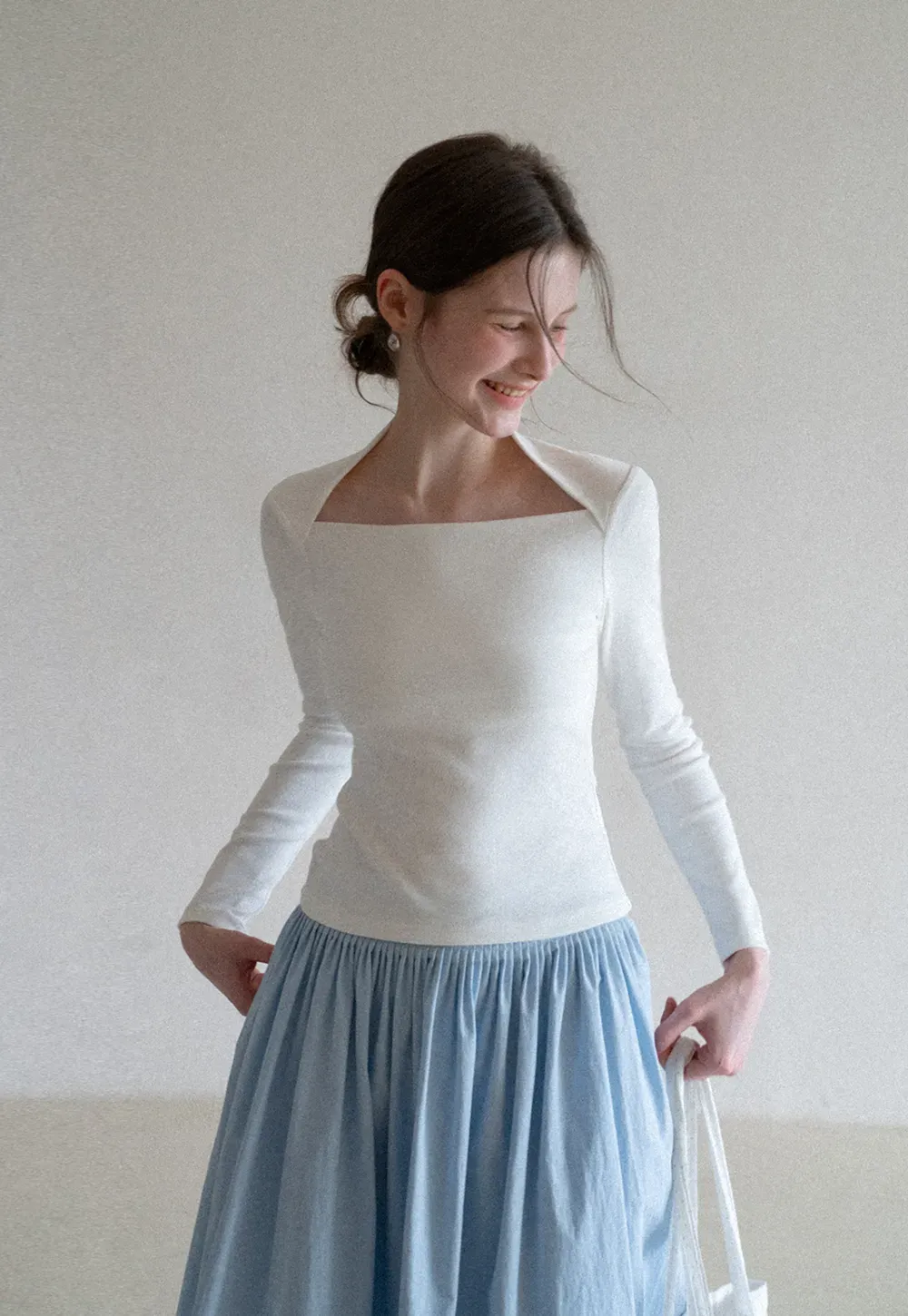 square neck long sleeve top fitted design women's t shirt