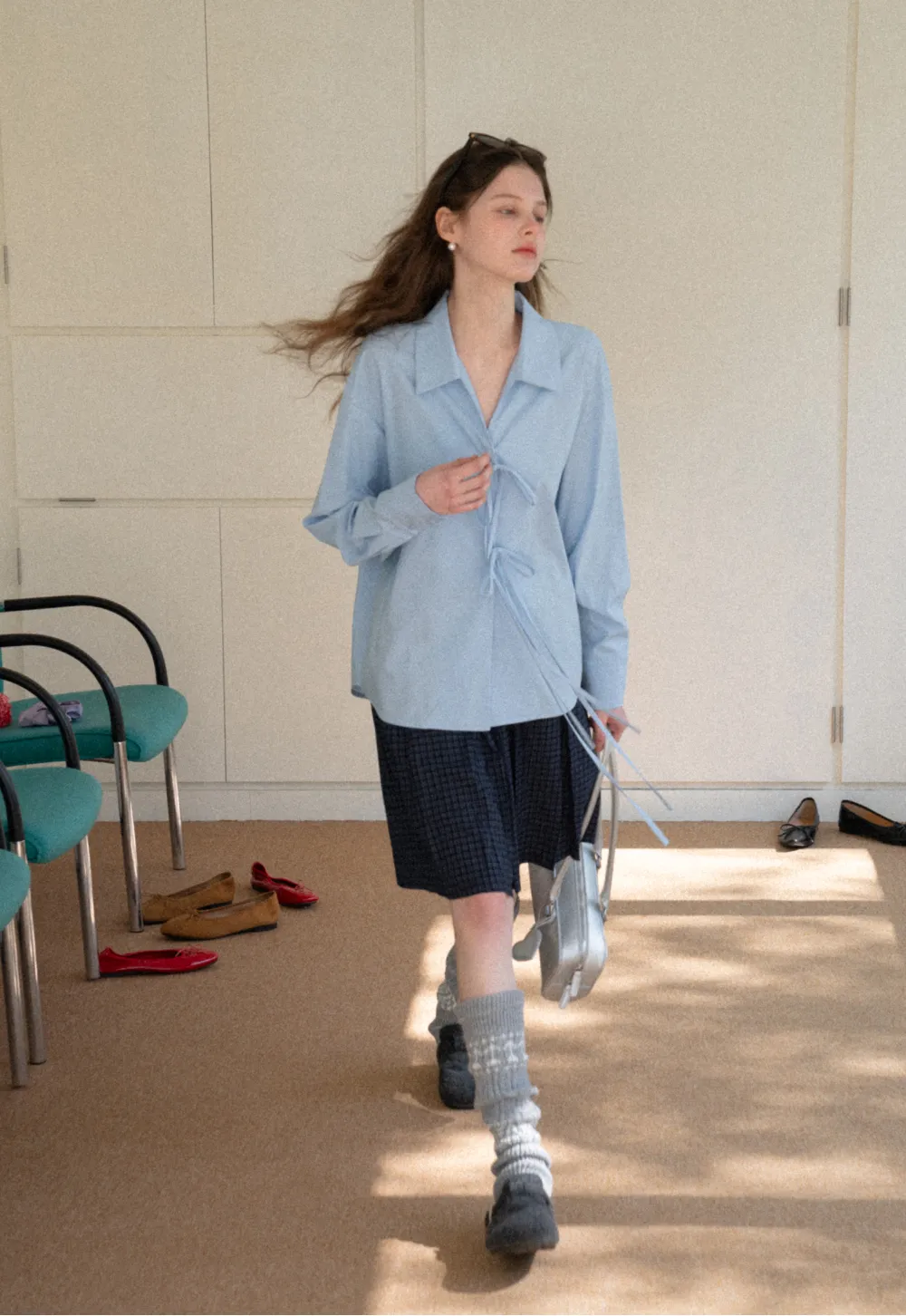 Long sleeve shirt with front tie detail