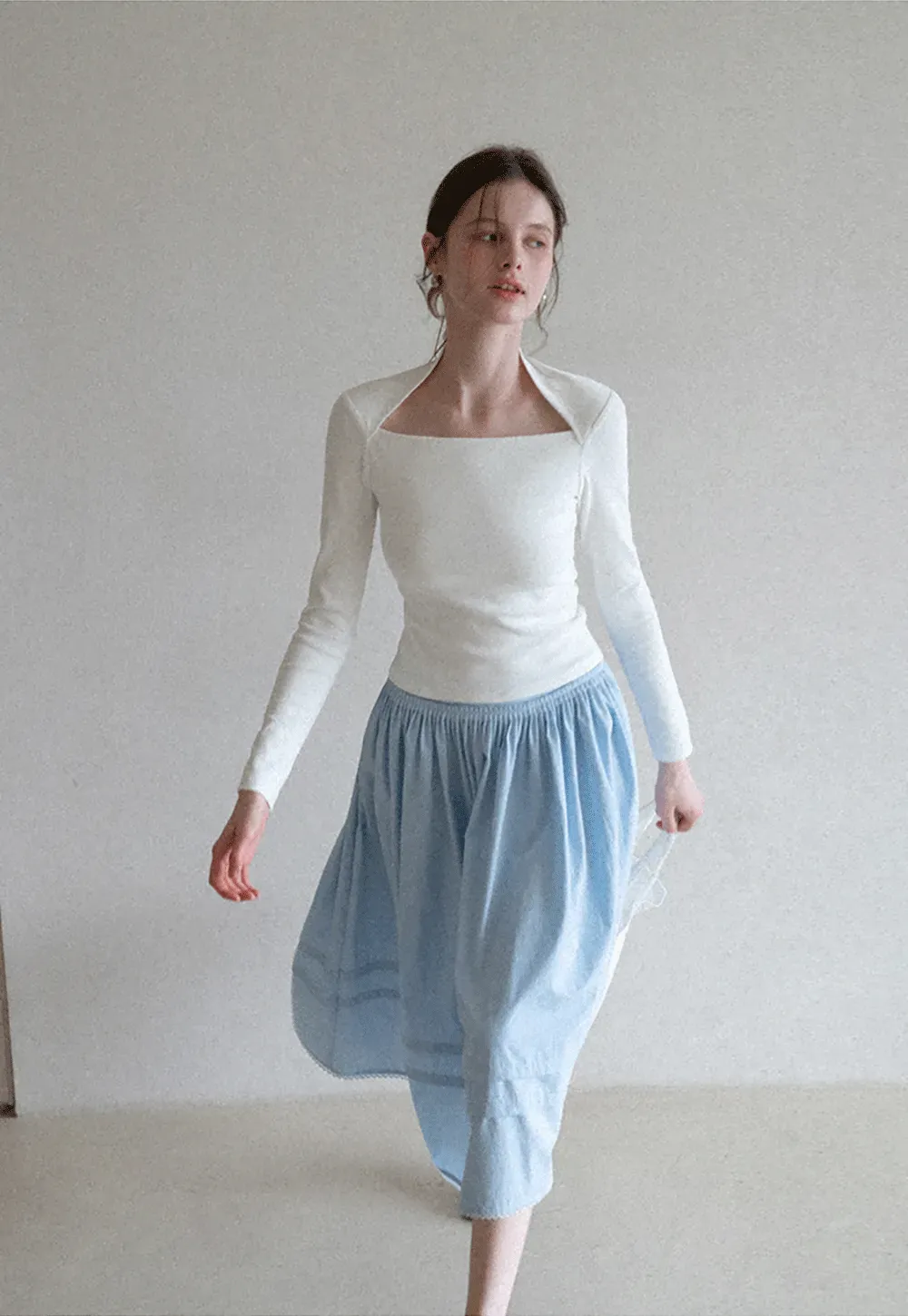 square neck long sleeve top fitted design women's t shirt