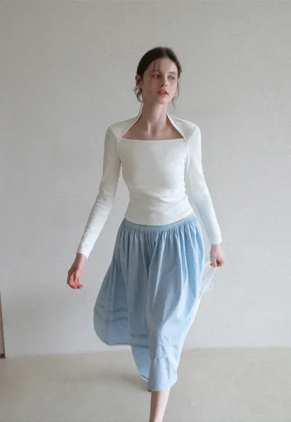 square neck long sleeve top fitted design women's t shirt