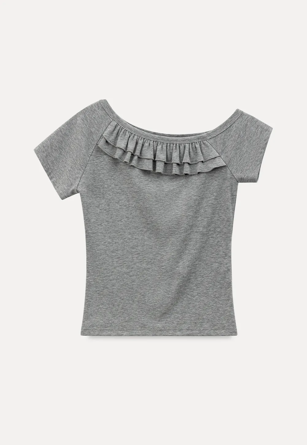 Off shoulder short sleeve top with ruffle detail