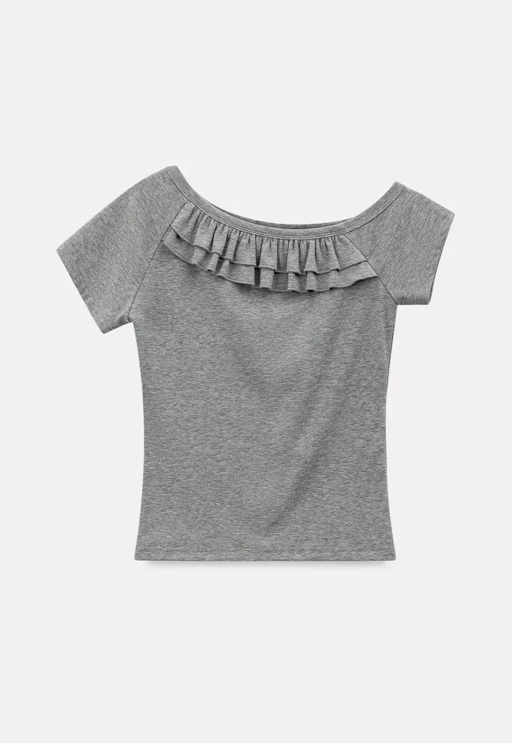 Off shoulder short sleeve top with ruffle detail