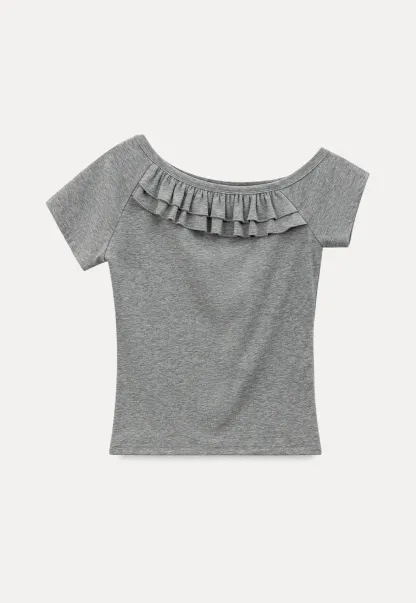 Off shoulder short sleeve top with ruffle detail