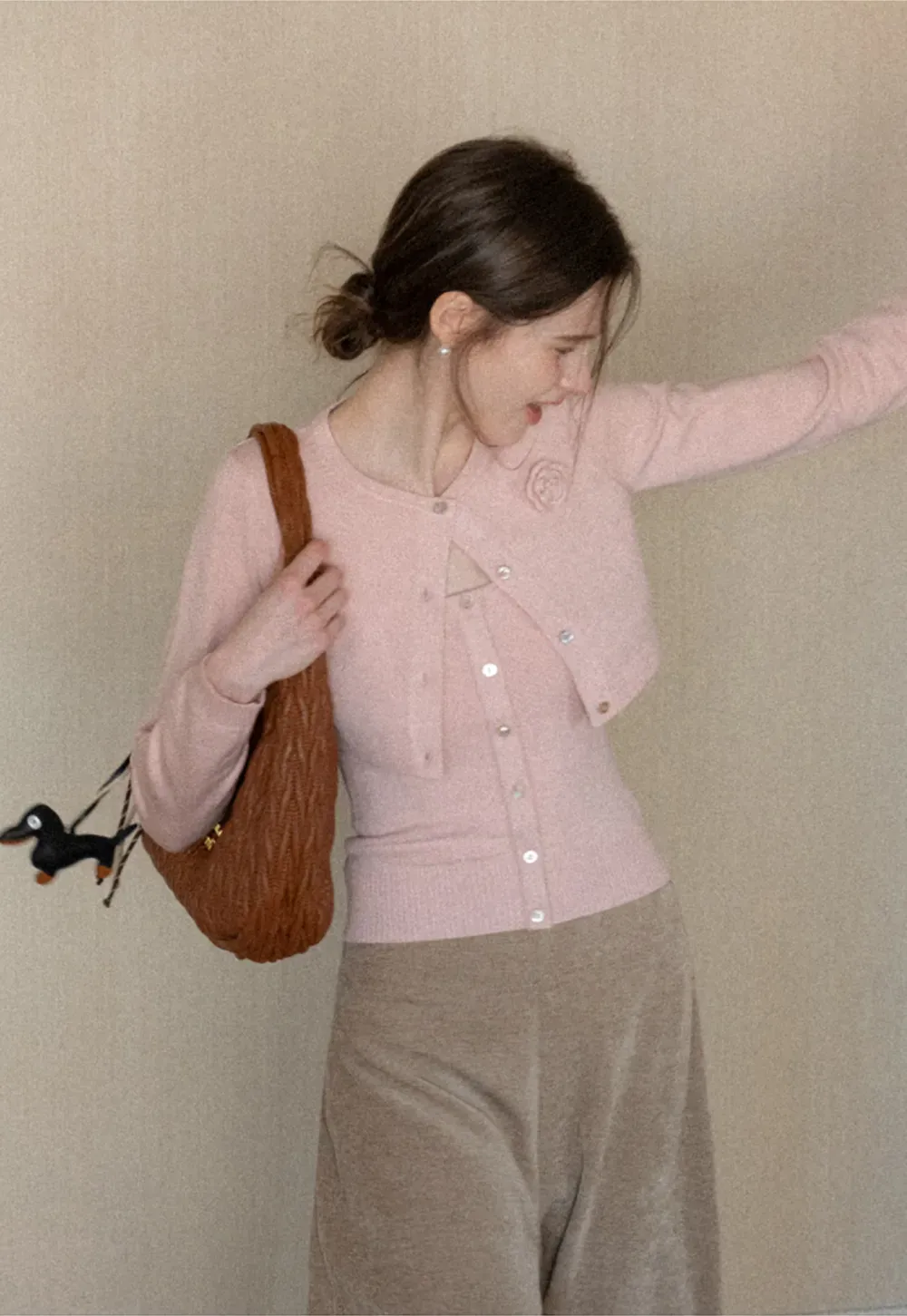 Elegant Knit Cardigan with Button Detail and Tank Top Set