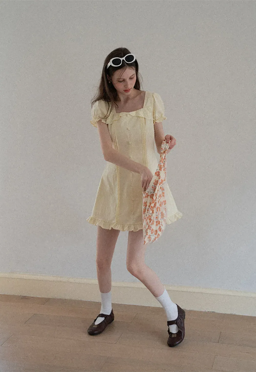 Short Sleeve Button Front Dress with Ruffled Hem