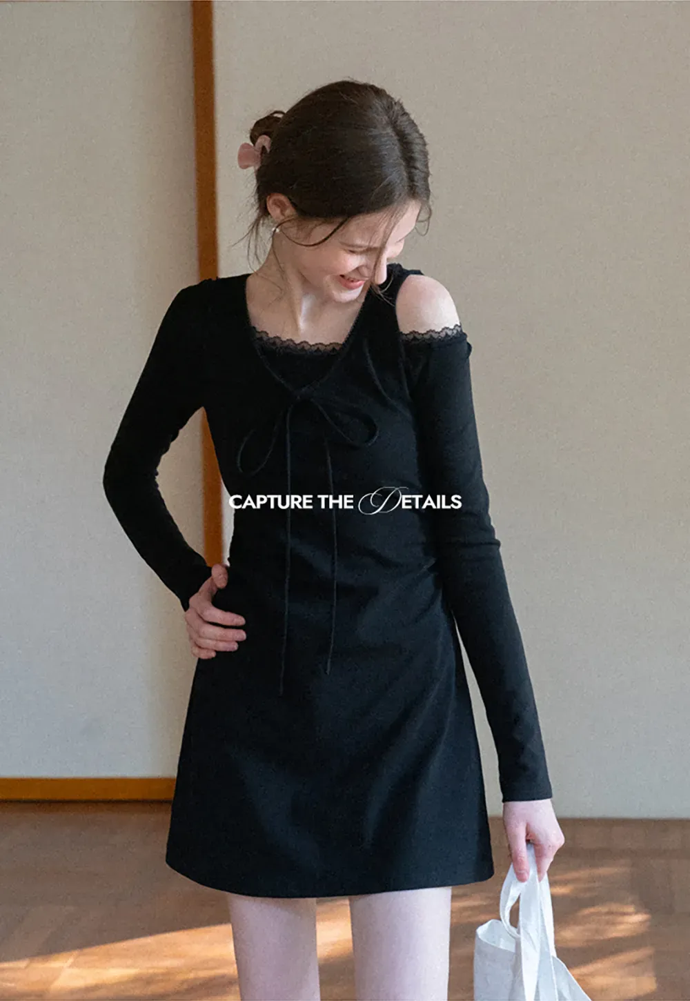 Sleeveless dress with front tie detail and t shirt