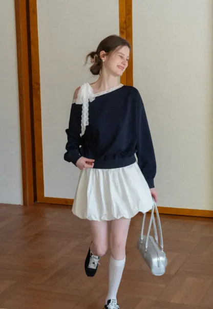 Off shoulder sweatshirt with lace trim detail