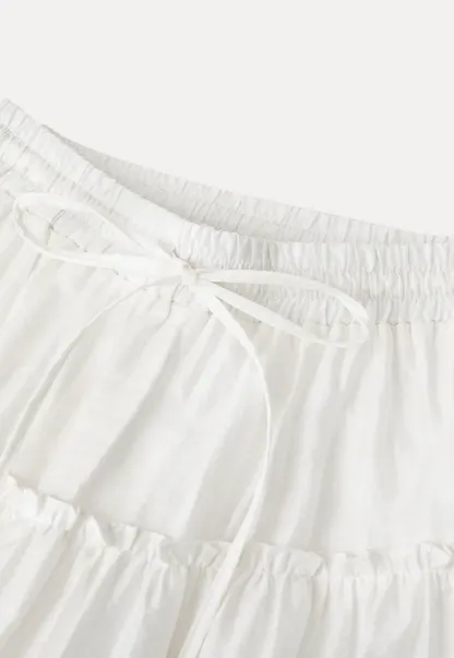 Tiered lace hem drawstring waist skirt