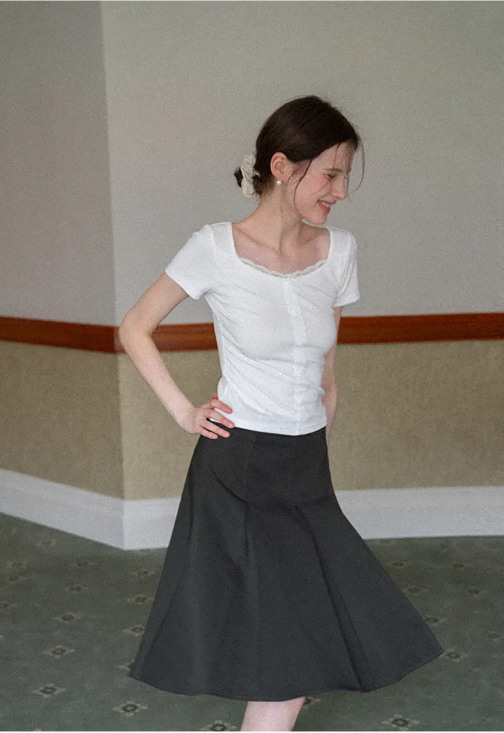 Pleated A-line Skirt with Waistband