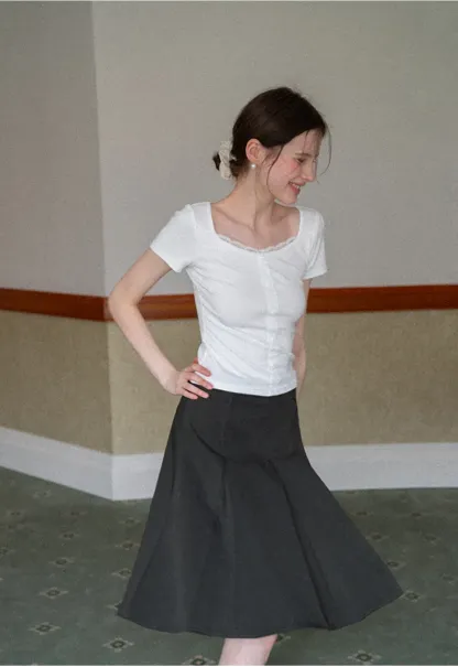 Pleated A-line Skirt with Waistband