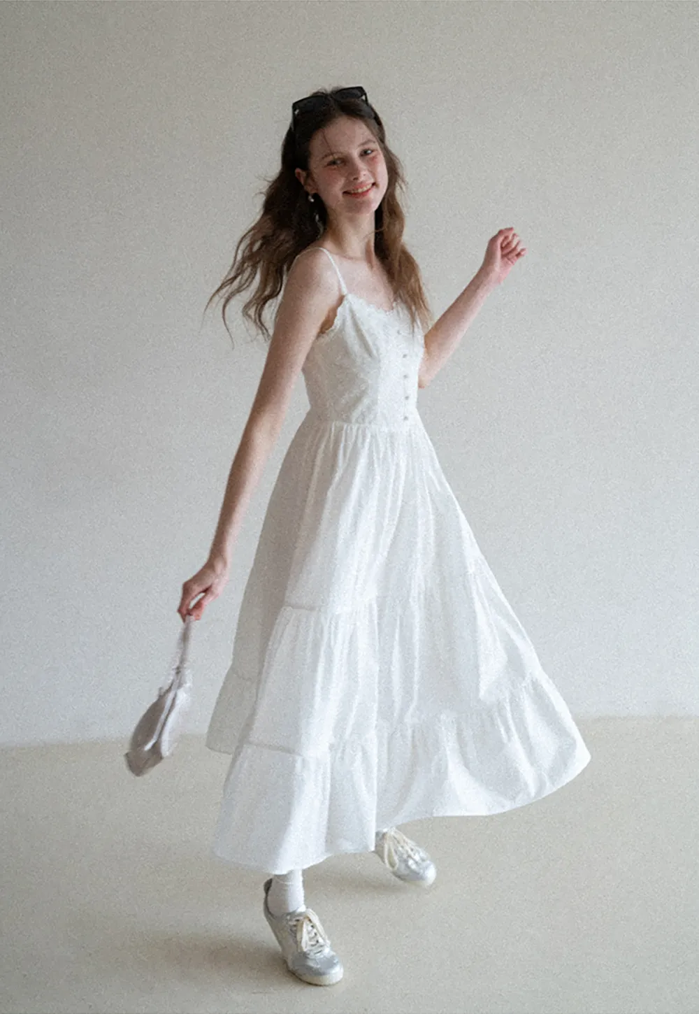 Lace Trimmed Tiered Strap Dress