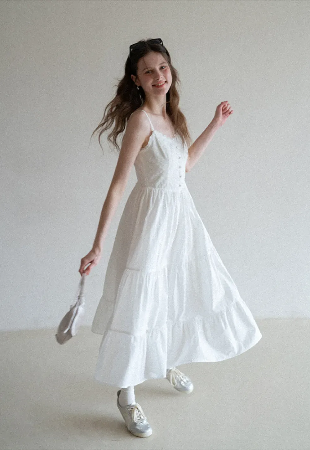 Lace Trimmed Tiered Strap Dress