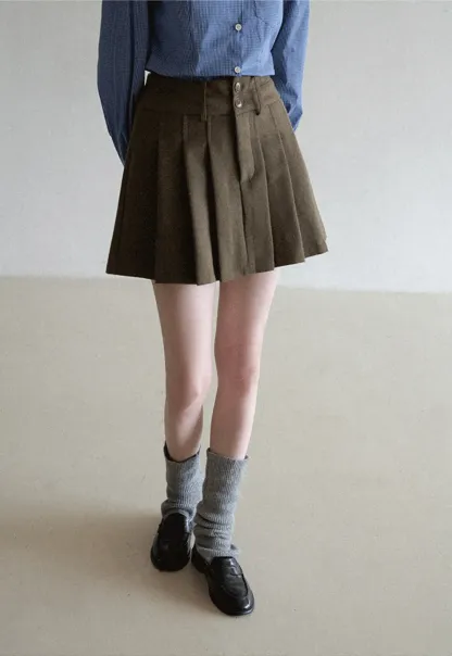 Pleated Mini Skirt with Belt Detail