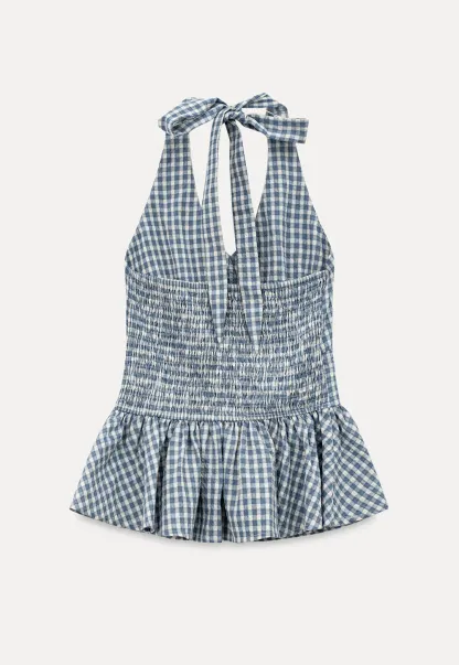 Gingham Halter Neck Peplum Top