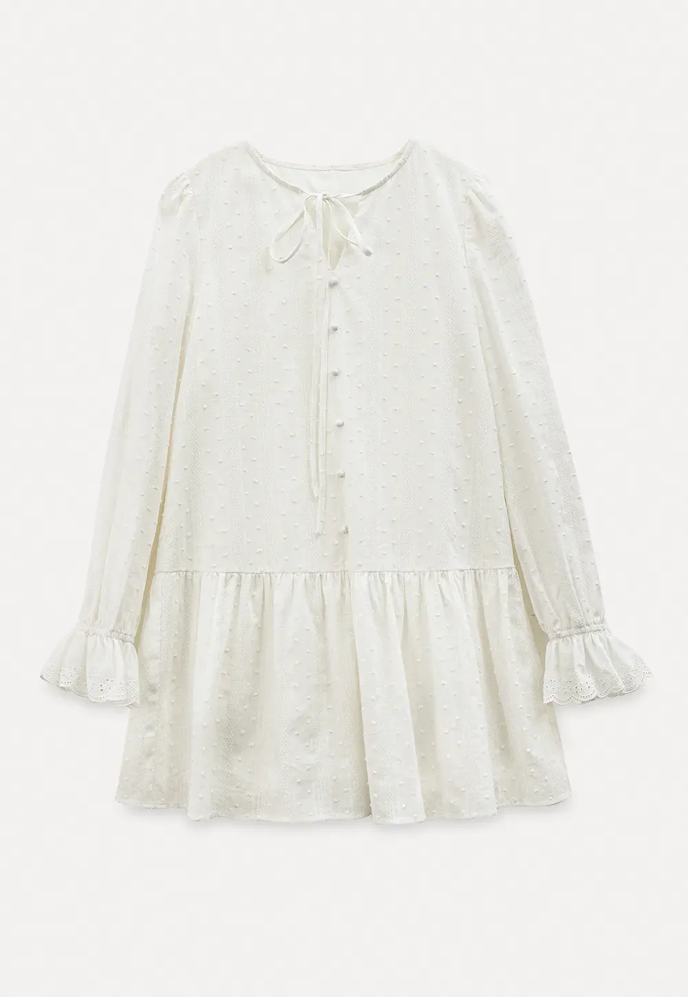 Elegant Long Sleeve Mini Dress with Flared Hem and Neck Tie