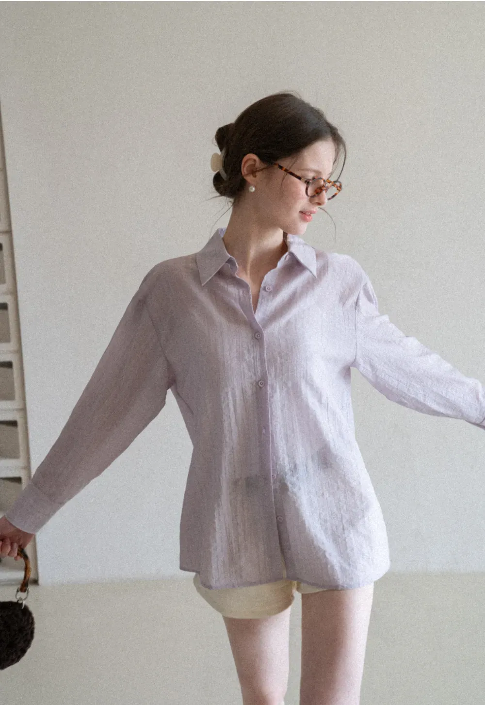 Lightweight Button Up Shirt with V Neck and Long Sleeves