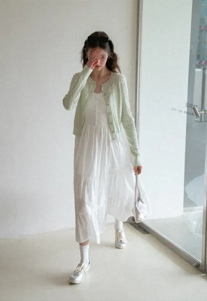 Lace Trimmed Tiered Strap Dress