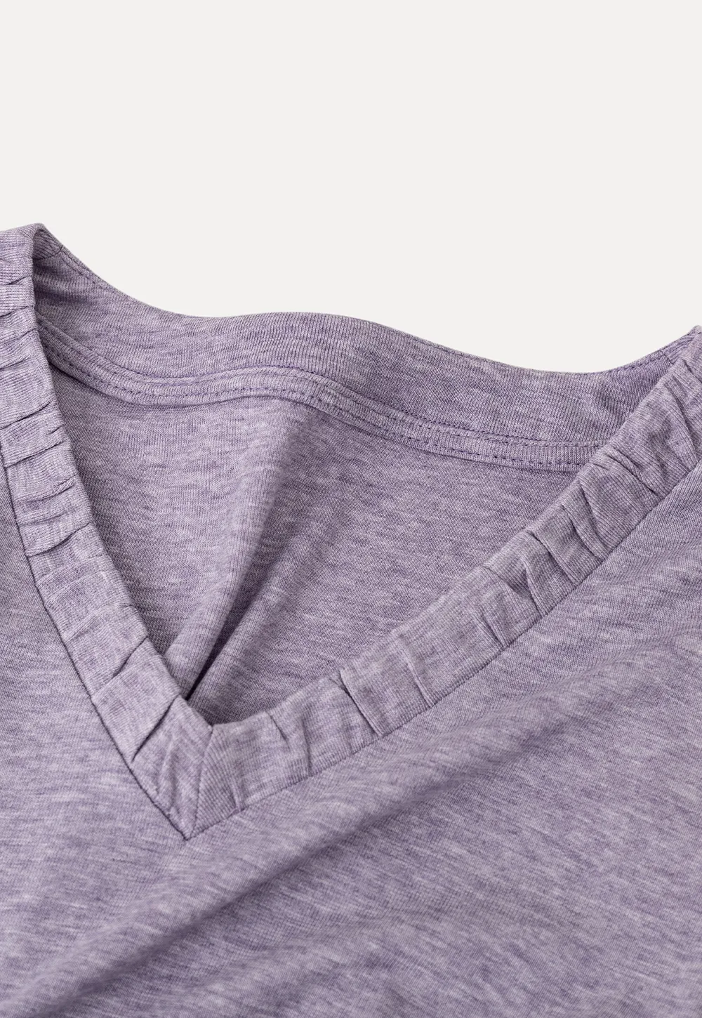 V neck short sleeve t shirt with ruffled trim