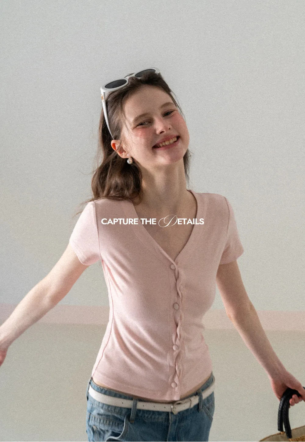 V neck short sleeve button front top