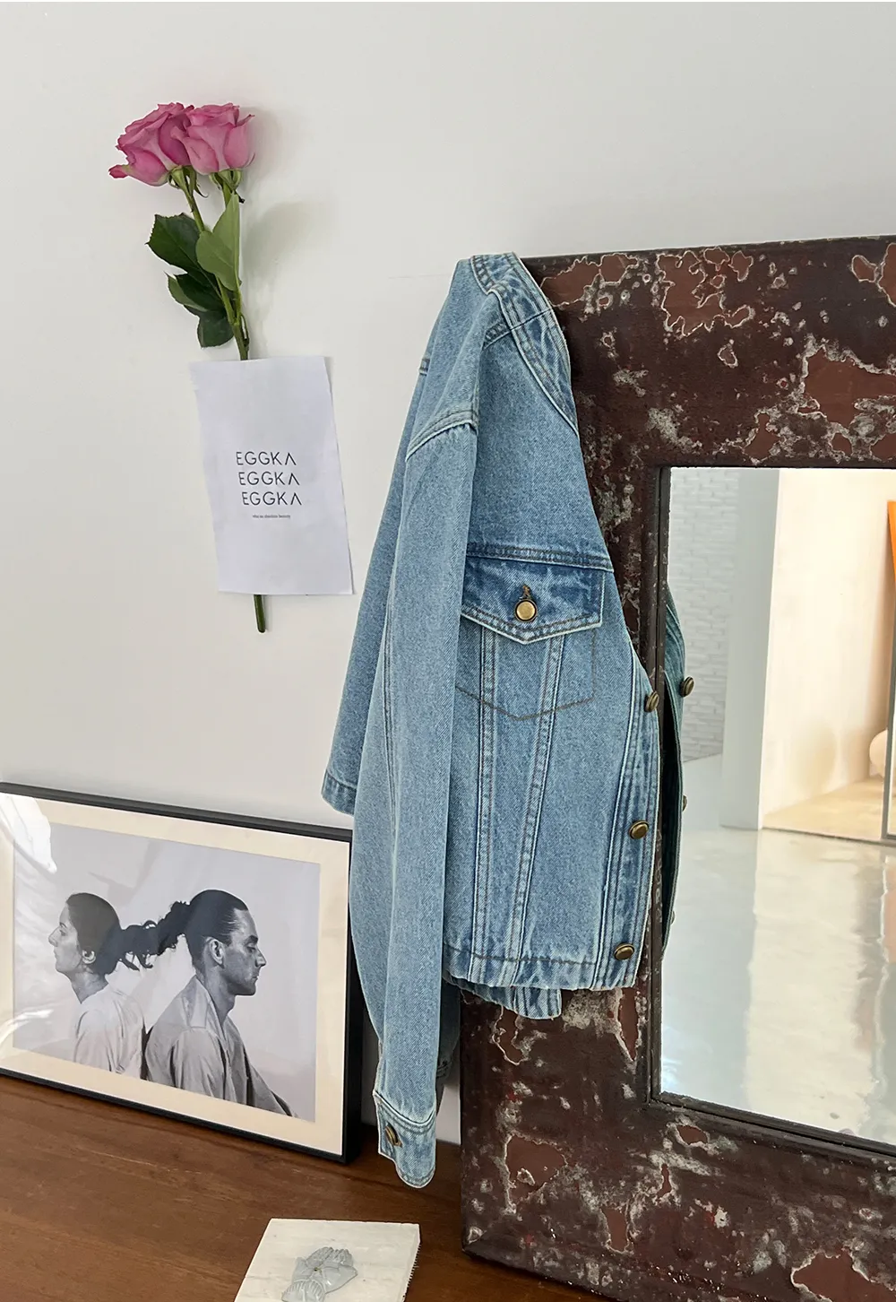 Denim short jacket with button front and chest pockets