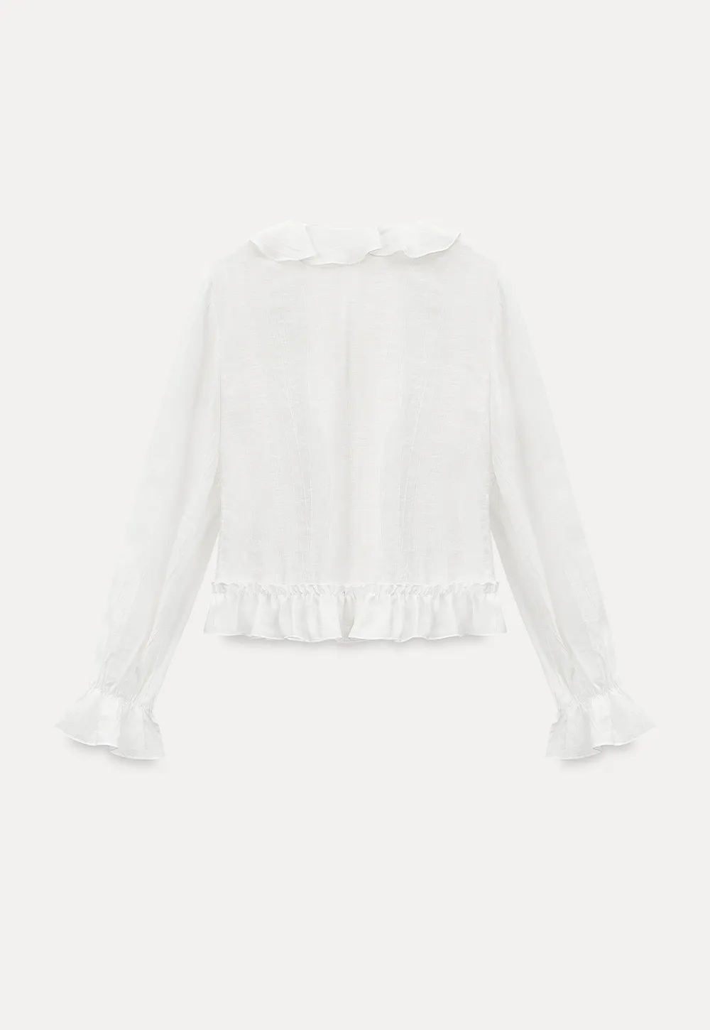 Elegant Blouse with Ruffle Detail and Tie Front Design