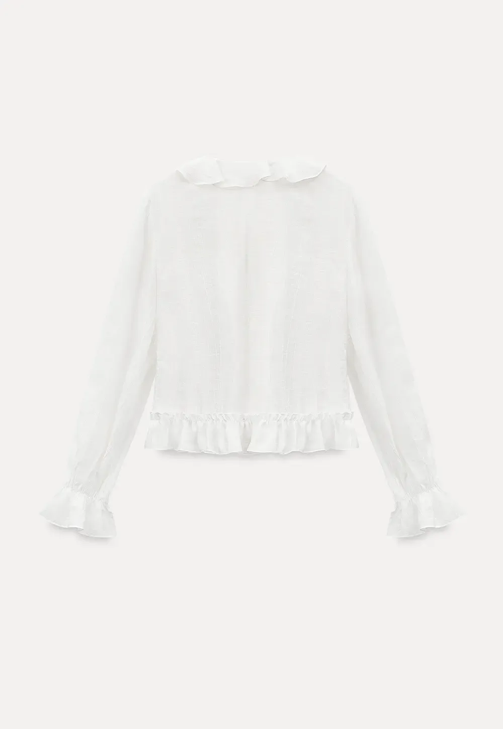 Elegant Blouse with Ruffle Detail and Tie Front Design