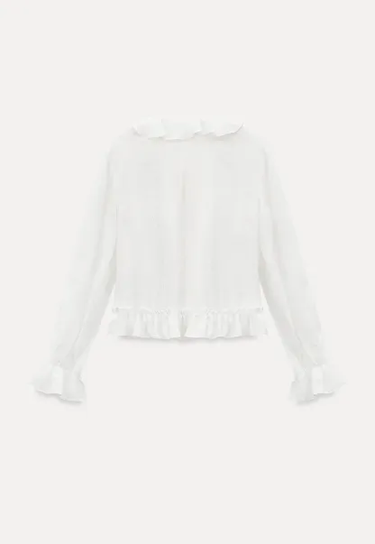 Elegant Blouse with Ruffle Detail and Tie Front Design