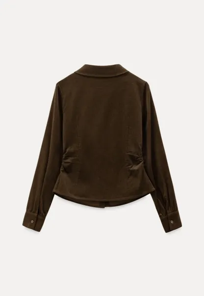 Elegant Corduroy Blouse with Ruched Detail