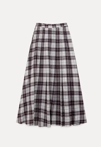 Plaid Pleated Midi Skirt