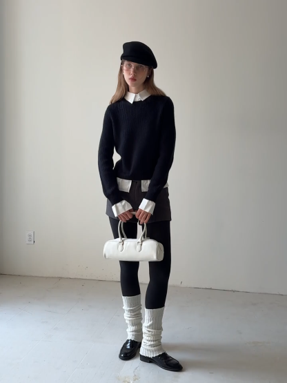 Layered Sweater with Shirt Collar