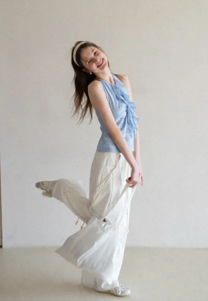 Halter Neck Top with Ruffled Detail