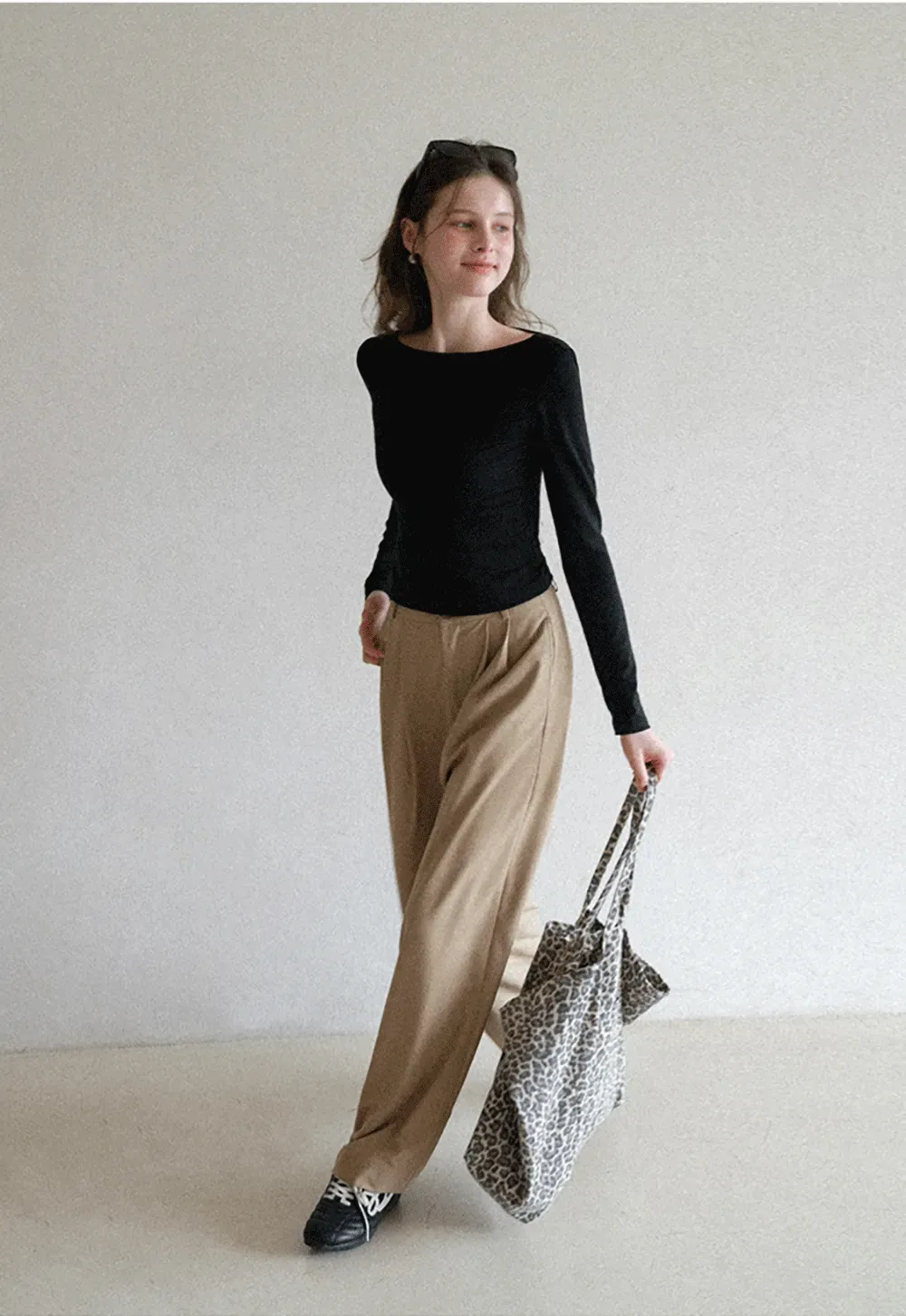 long sleeve boat neck slim fit top