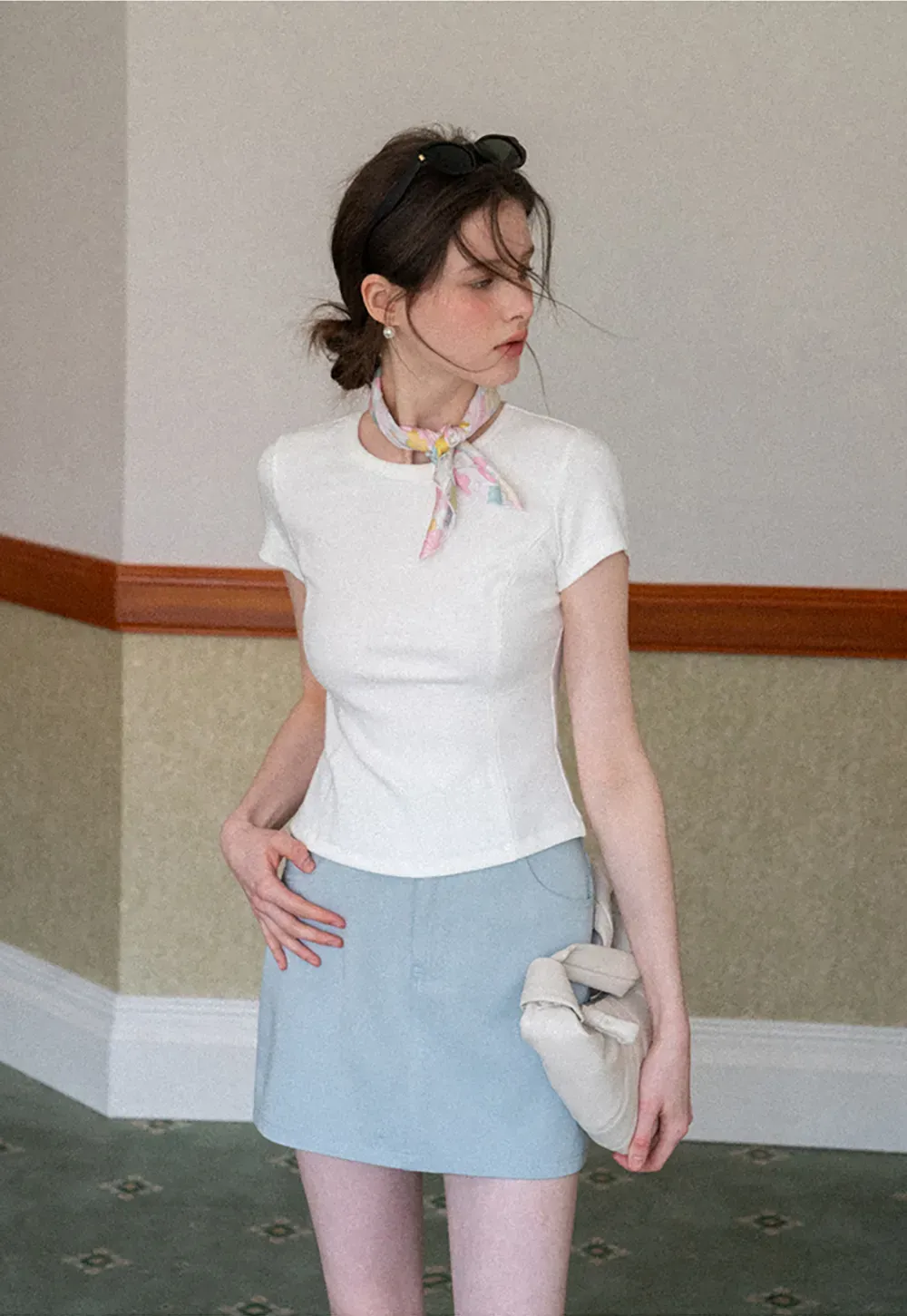 A-line mini skirt with front zipper and belt loops