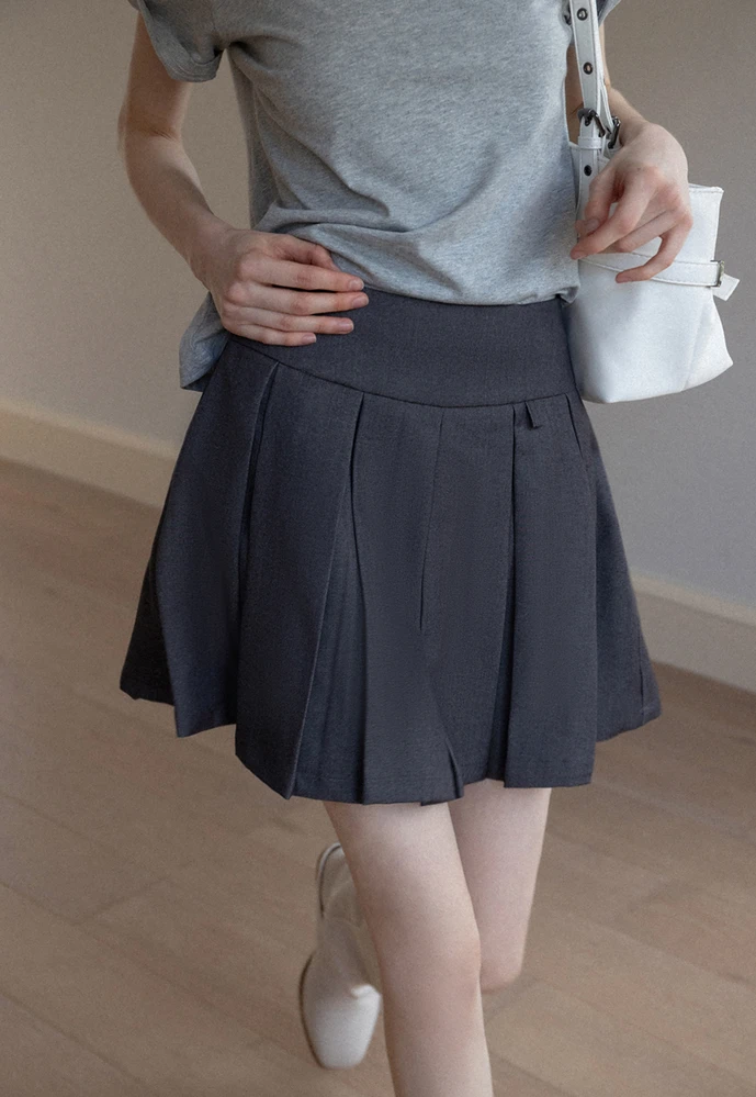 Pleated A-Line Mini Skirt