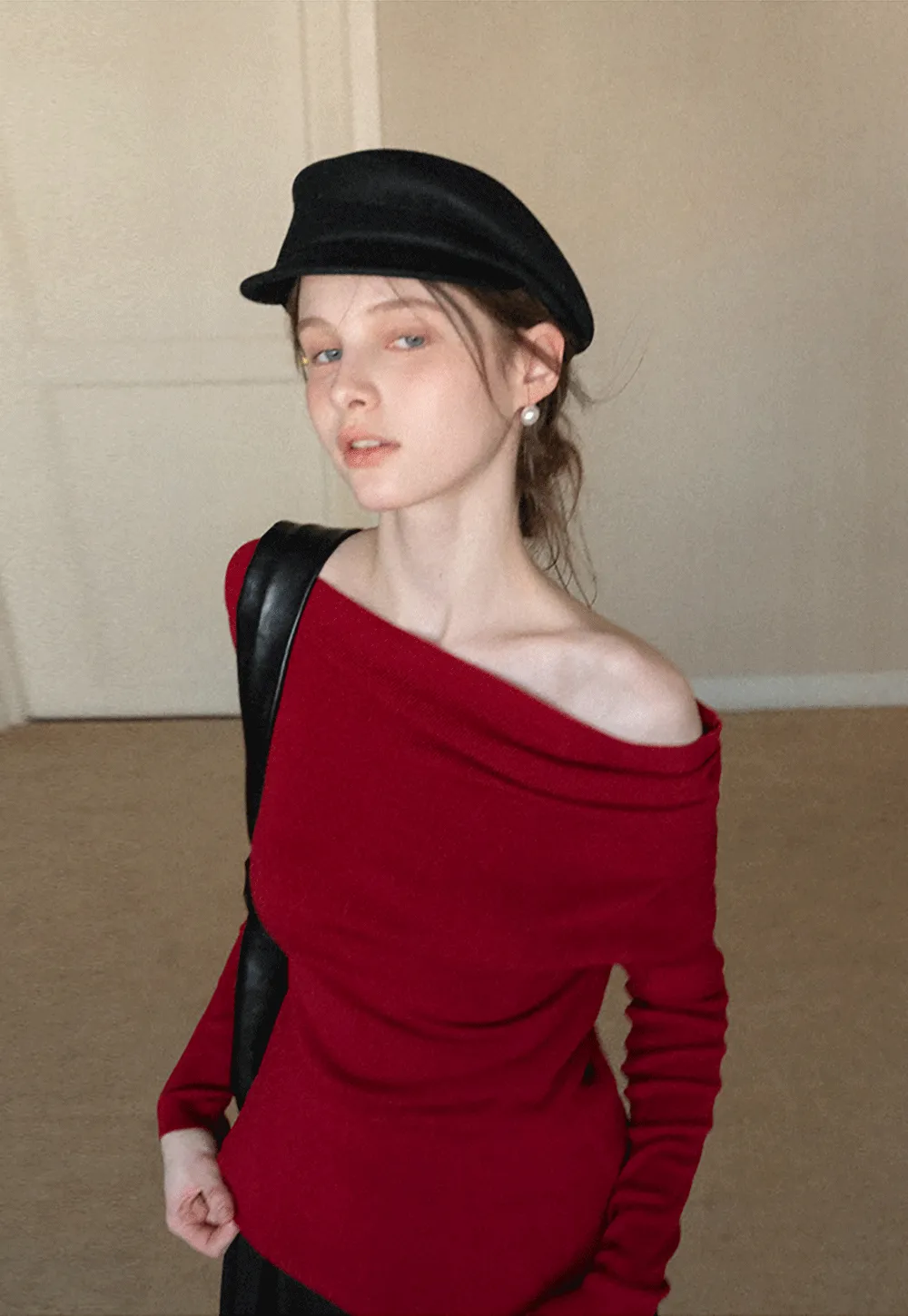 Elegant Off Shoulder Knit Top with Asymmetrical Design