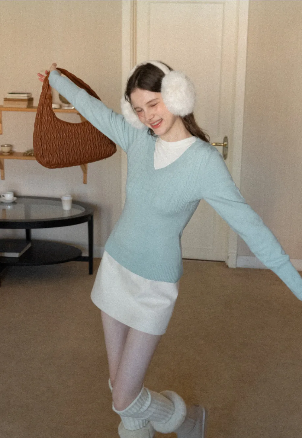 V Neck Long Sleeve Knit Sweater