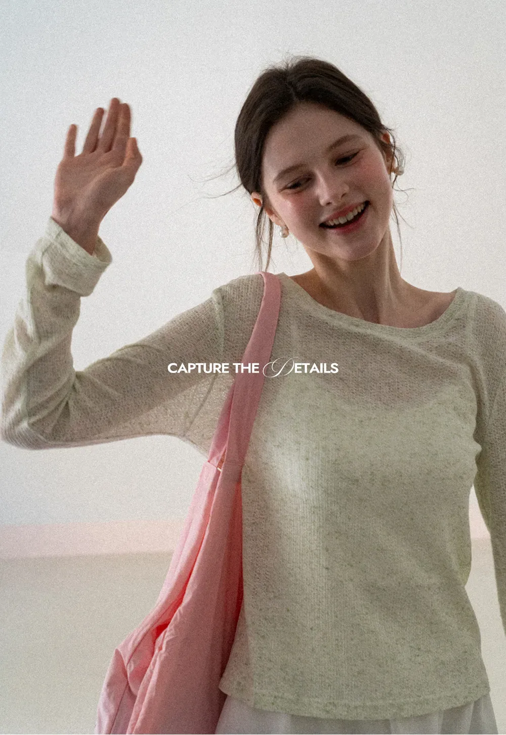 Long sleeve sheer knit top with round neckline